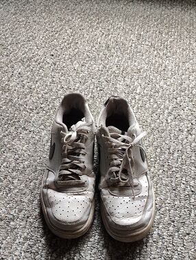 White Leather Sneakers with Black Swoosh